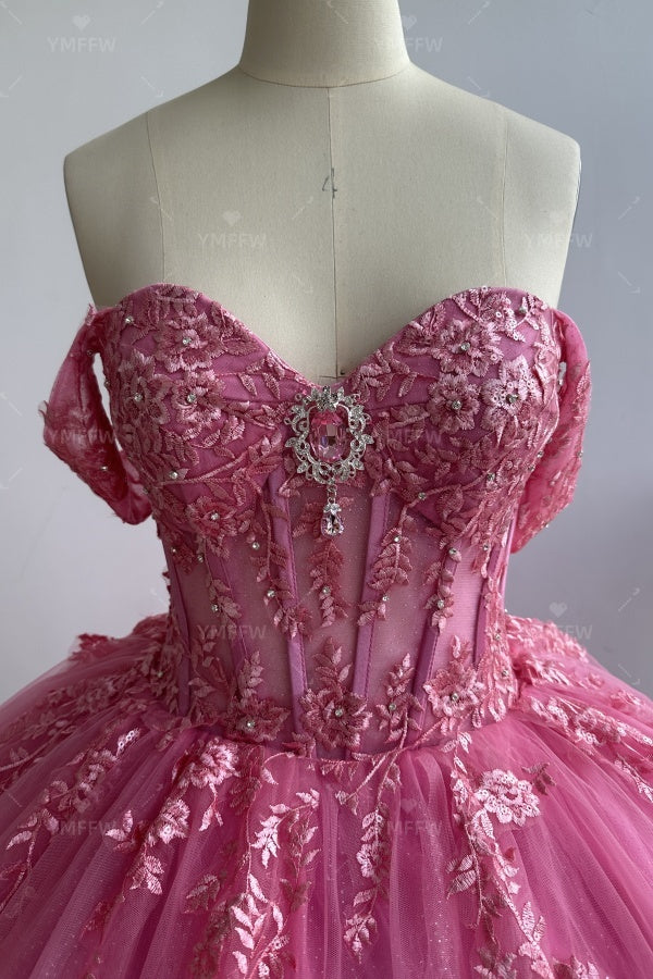 Vestido de Quinceañera Azul Marino con Lentejuelas, Apliques de Cuentas, Brillos y Escote Bardot YQ1055
