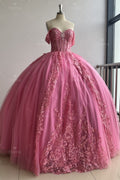 Vestido de Quinceañera Azul Marino con Lentejuelas, Apliques de Cuentas, Brillos y Escote Bardot YQ1055