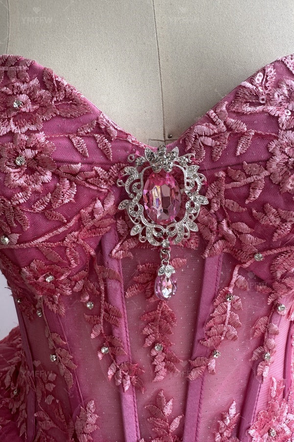 Vestido de Quinceañera Azul Marino con Lentejuelas, Apliques de Cuentas, Brillos y Escote Bardot YQ1055