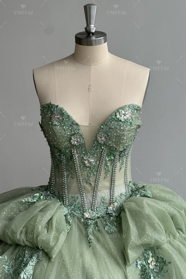 Vestido de Quinceañera Azul Marino con Lentejuelas, Apliques de Cuentas, Brillos y Escote Bardot YQ1055