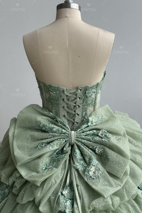 Vestido de Quinceañera Azul Marino con Lentejuelas, Apliques de Cuentas, Brillos y Escote Bardot YQ1055