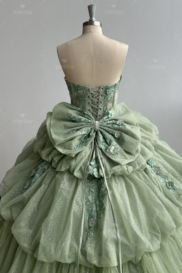 Vestido de Quinceañera Azul Marino con Lentejuelas, Apliques de Cuentas, Brillos y Escote Bardot YQ1055