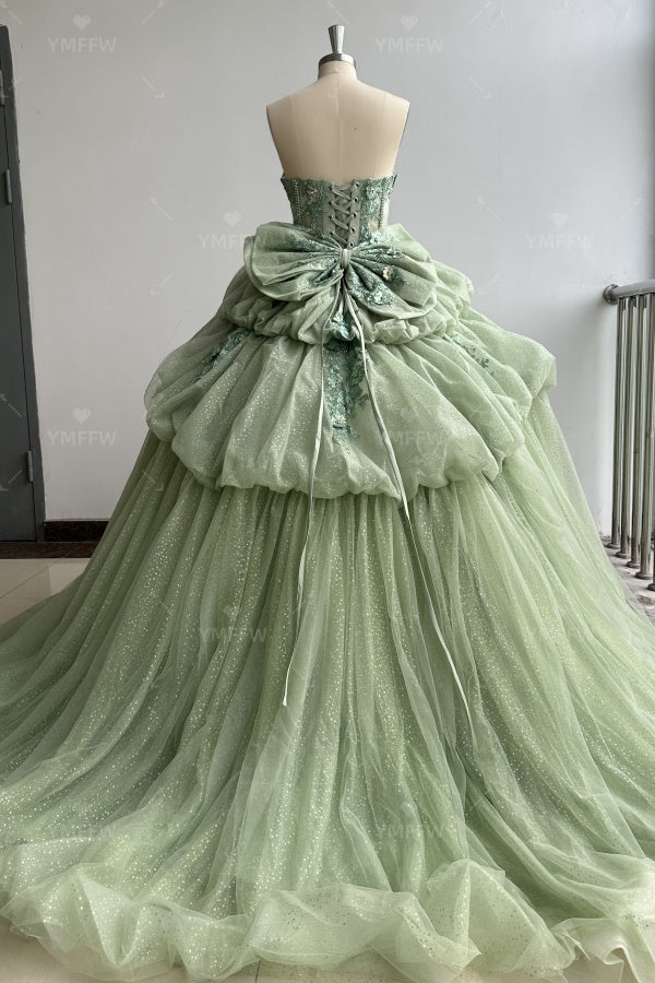 Vestido de Quinceañera Azul Marino con Lentejuelas, Apliques de Cuentas, Brillos y Escote Bardot YQ1055
