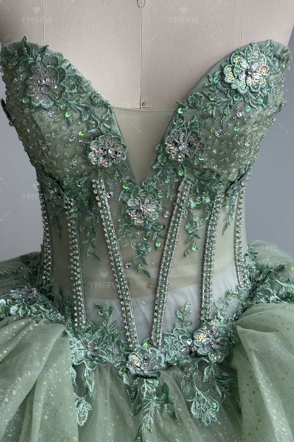 Vestido de Quinceañera Azul Marino con Lentejuelas, Apliques de Cuentas, Brillos y Escote Bardot YQ1055