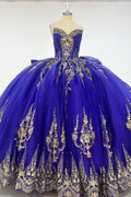 Sweetheart Sleeveless Gold Sequins Appliques Ruffles Tiered Dark Purple Quinceañera Dress Y1019
