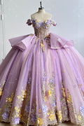 Vestido de Quinceañera Azul Marino con Lentejuelas, Apliques de Cuentas, Brillos y Escote Bardot YQ1055