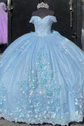 Off Shoulder Sleeveless Bow Knot Fully Sequins Appliques Quinceañera Dress YQ1011