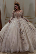 Off Shoulder Detachable Sleeves Beaded Sequins Appliques Champagne Quinceañera Dress YQ1027