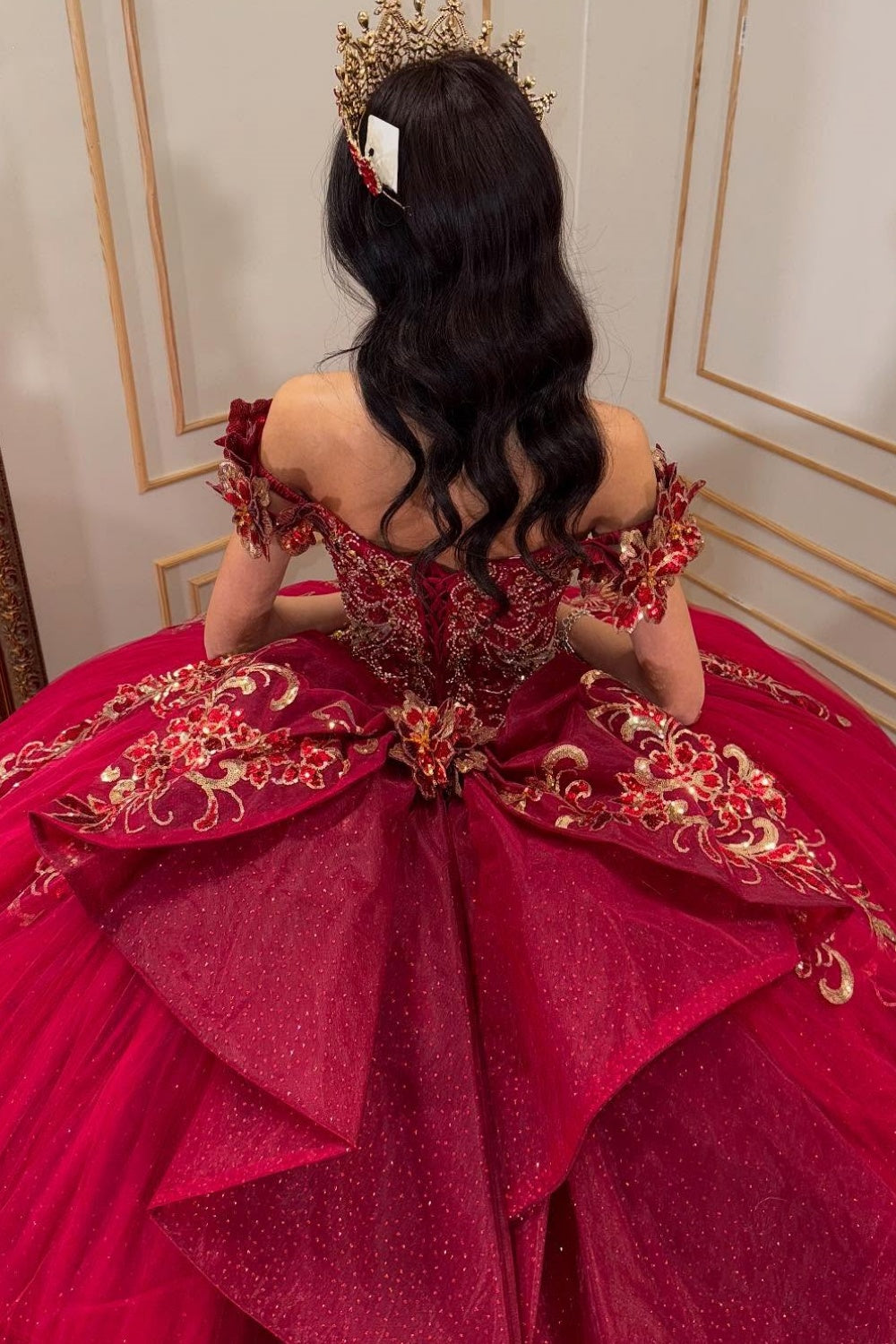 Vestido de Quinceañera con Hombros Descubiertos, sin Mangas, con Cuentas, Lentejuelas, Apliques y Lazo YQ1033