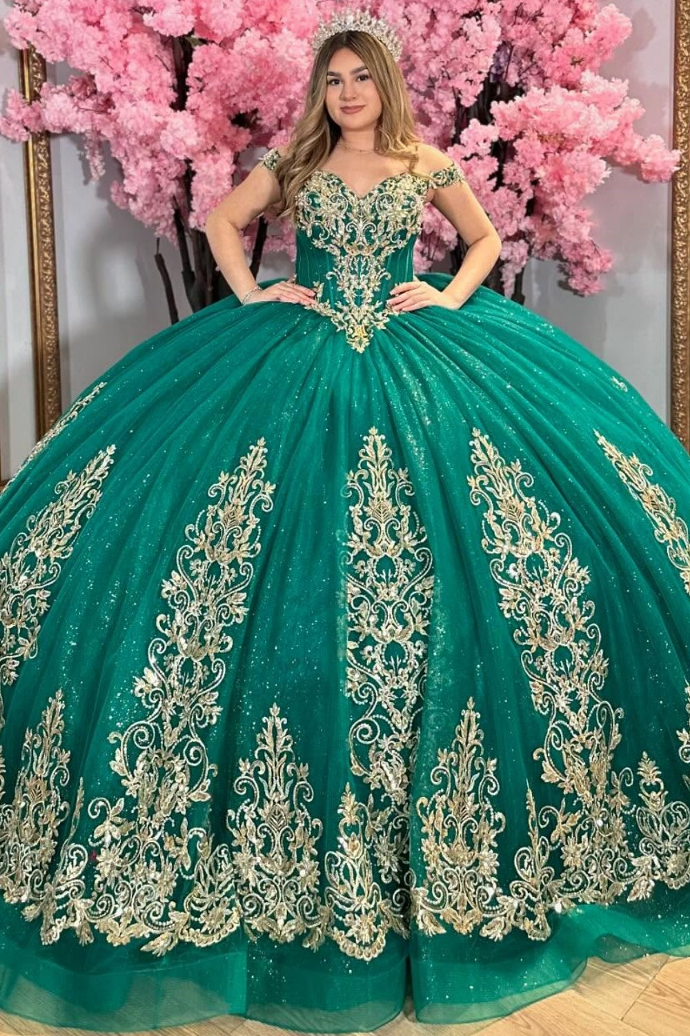 Vestido de Quinceañera YQ1037 de dos piezas con hombros descubiertos, sin mangas, con cuentas y lentejuelas