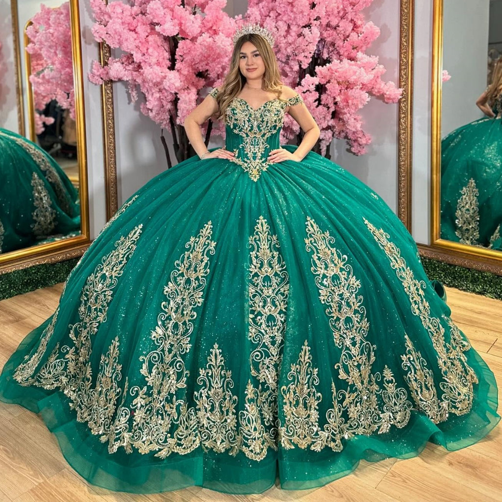Vestido de Quinceañera YQ1037 de dos piezas con hombros descubiertos, sin mangas, con cuentas y lentejuelas