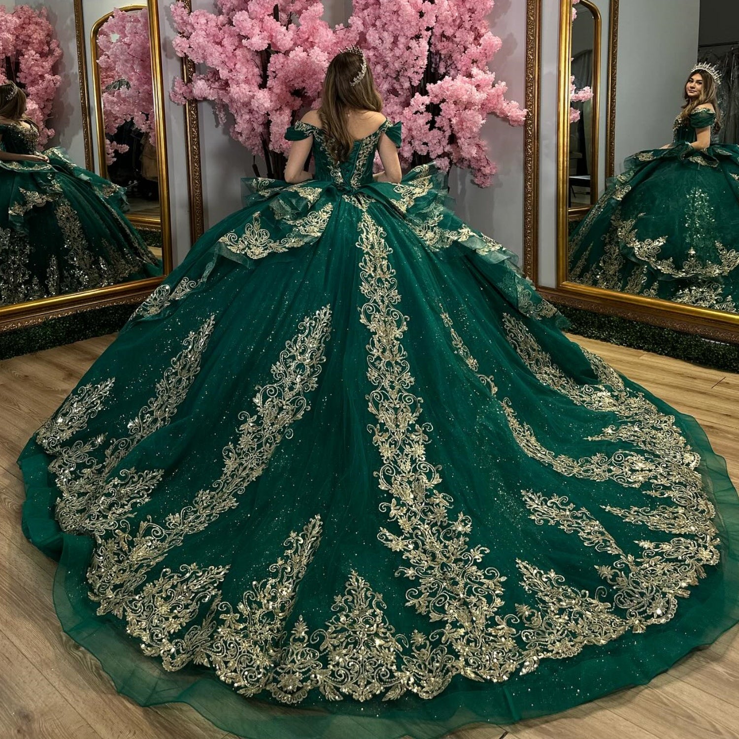 Vestido de Quinceañera YQ1037 de dos piezas con hombros descubiertos, sin mangas, con cuentas y lentejuelas