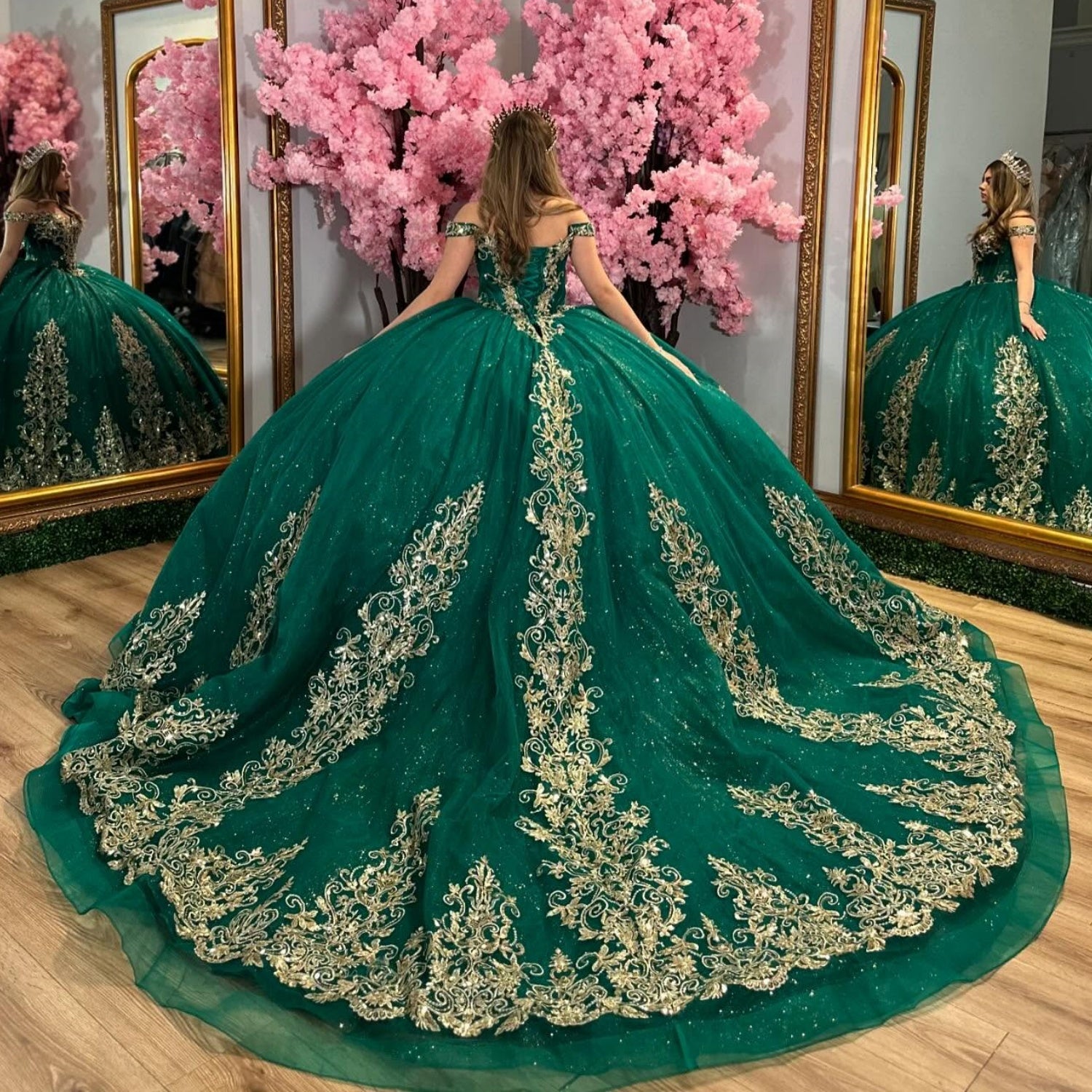 Vestido de Quinceañera YQ1037 de dos piezas con hombros descubiertos, sin mangas, con cuentas y lentejuelas