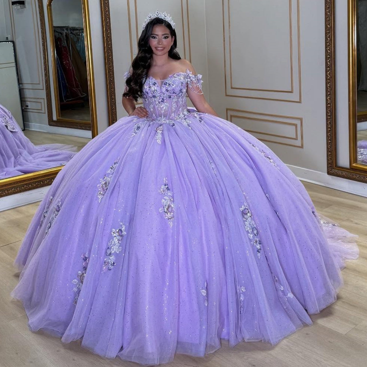 Off Shoulder Sleeveless Sequins Beaded Bow Knot Sweet 15 Quinceañera Dress YQ1046