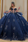 Off Shoulder Sleeveless Beaded Ruffles Sequins Appliques Quinceañera Dress YQ1052