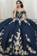 Off Shoulder Sleeveless Beaded Sequins 3D Flower Appliques Quinceañera Dress YQ1053