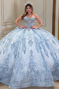 Sweetheart Sleeveless Beaded Bow Knot Blue Glitter Quinceañera Dress YQ1077