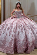 Sweetheat Sleeveless Beaded Bow Knot Pink Glitter Quinceañera Dress YQ1078