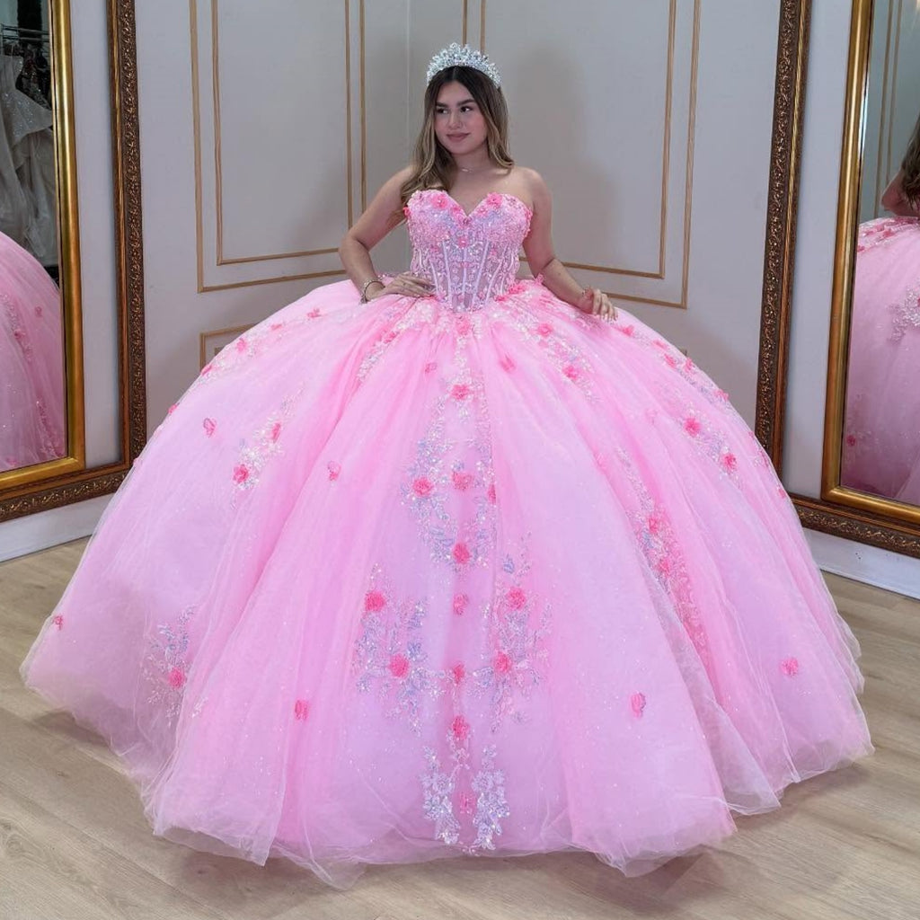 Vestido de Quinceañera Azul Marino con Lentejuelas, Apliques de Cuentas, Brillos y Escote Bardot YQ1055