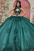 Halter Sleeveless Beaded Appliques Ruffles Tiered Dark Green Quinceañera Dress YQ1113