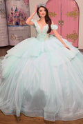 Vestido de Quinceañera Azul Marino con Lentejuelas, Apliques de Cuentas, Brillos y Escote Bardot YQ1055
