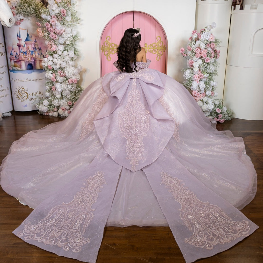 Off Shoulder Sleeveless Beaded Ruffles Appliques Lilac Quinceañera Dress YQ1116