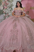 Off Shoulder Sleeveless Beaded 3D Appliques Bow Knot Pink Quinceañera Dress YQ1118