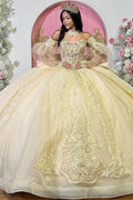 Sweetheart Detachable Sleeves Beaded Appliques Bow Knot Yellow Quinceañera Dress YQ1119