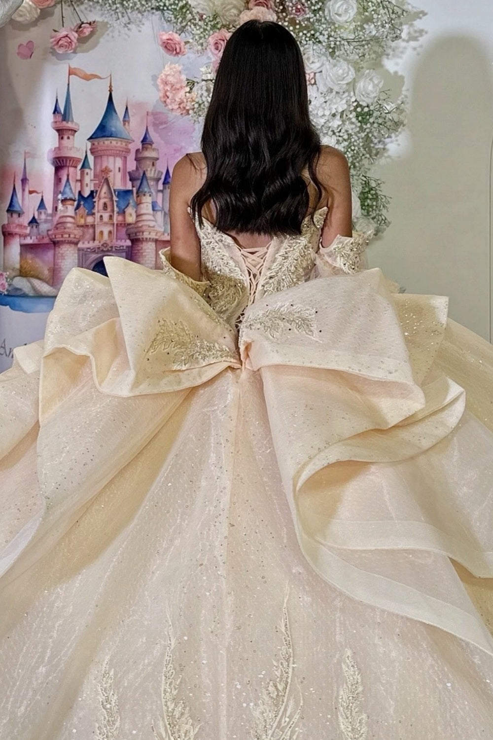 Sweetheart Detachable Sleeves Beaded Appliques Bow Knot Yellow Quinceañera Dress YQ1119