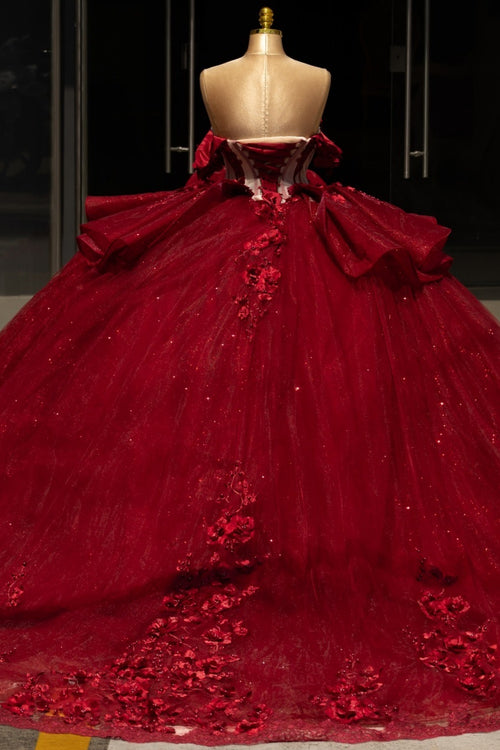 Vestido de Quinceañera Azul Marino con Lentejuelas, Apliques de Cuentas, Brillos y Escote Bardot YQ1055
