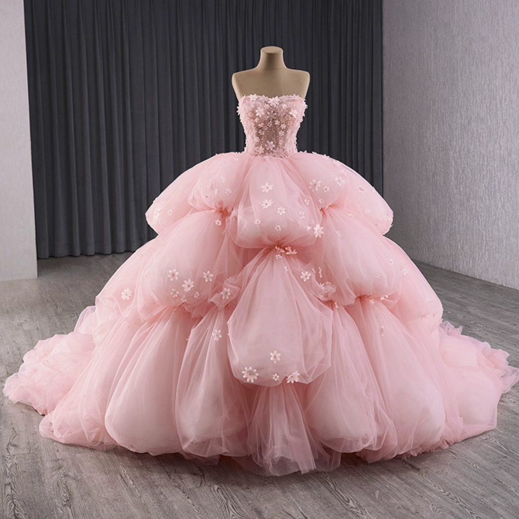 pink quince dress Dancing Queen 5006 Long Quinceanera Fuchsia / Medium A captivating sweetheart neckline that enhances the gowns romantic appeal Pink Beaded Sequin Sweet 16