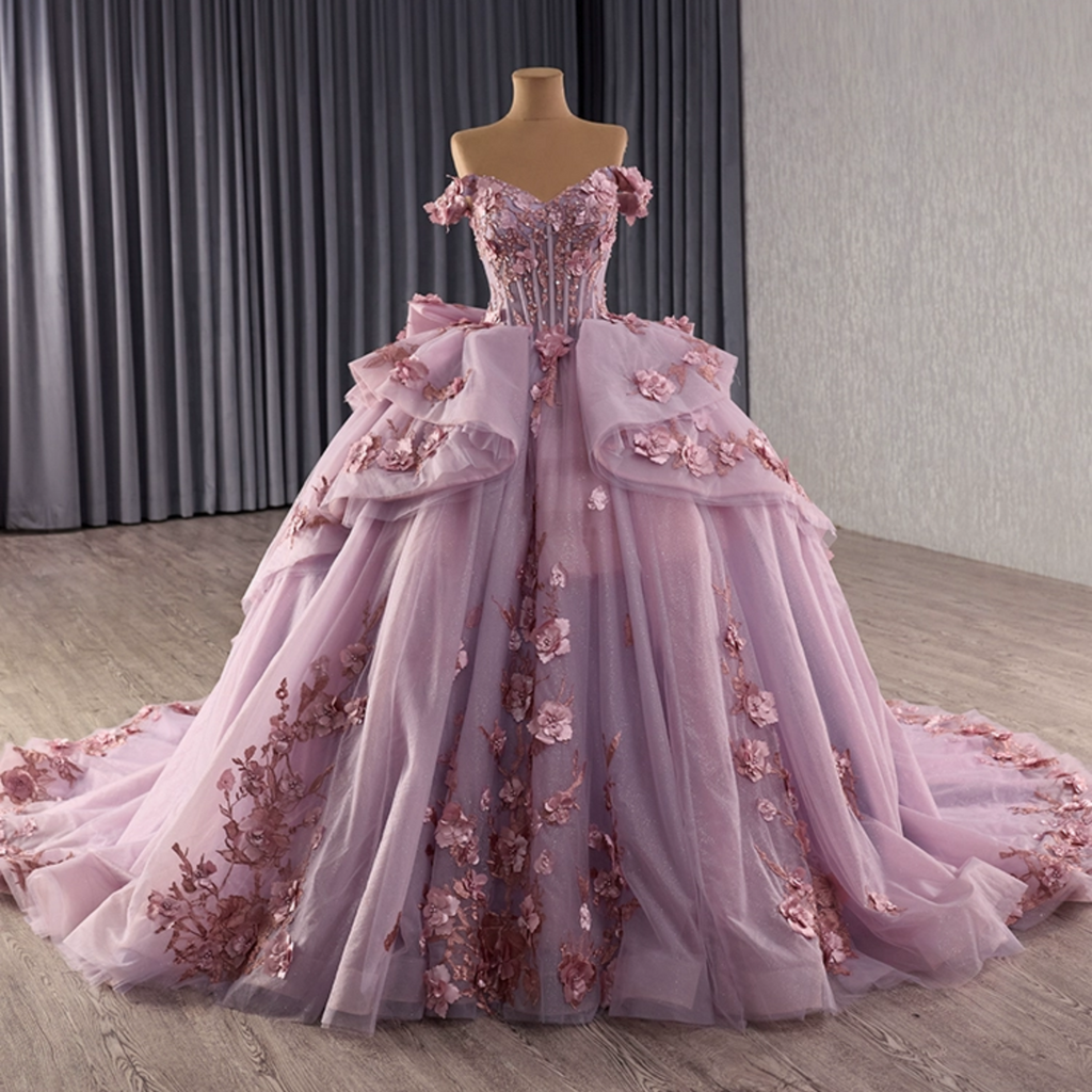Vestido de Quinceañera Azul Marino con Lentejuelas, Apliques de Cuentas, Brillos y Escote Bardot YQ1055