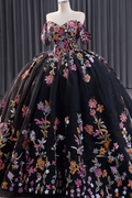 Off Shoulder Sleeveless Colorful Sequins Appliques Black Quinceañera Dress YQ1188