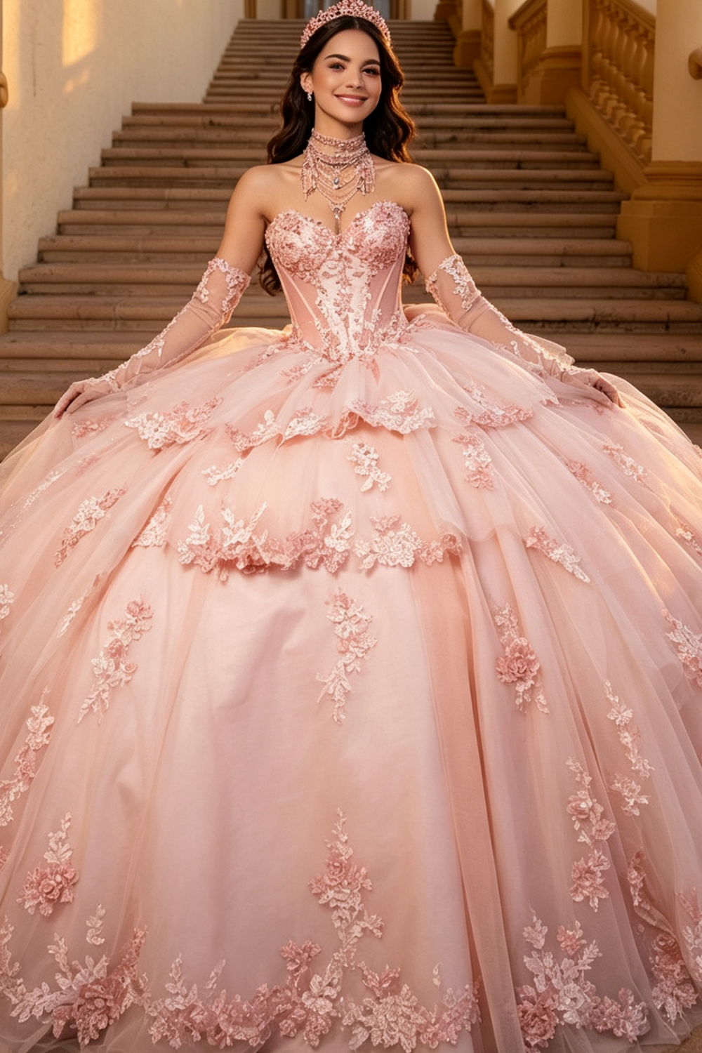 Vestido de Quinceañera Azul Marino con Lentejuelas, Apliques de Cuentas, Brillos y Escote Bardot YQ1055