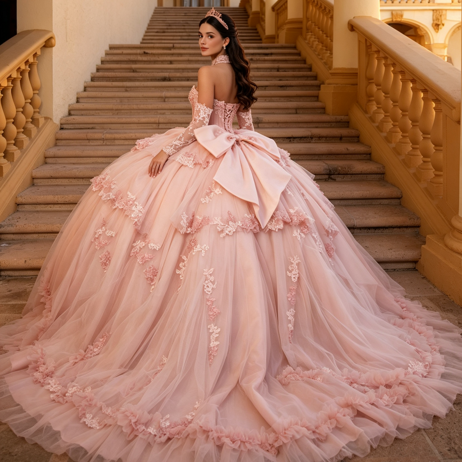 Vestido de Quinceañera Azul Marino con Lentejuelas, Apliques de Cuentas, Brillos y Escote Bardot YQ1055