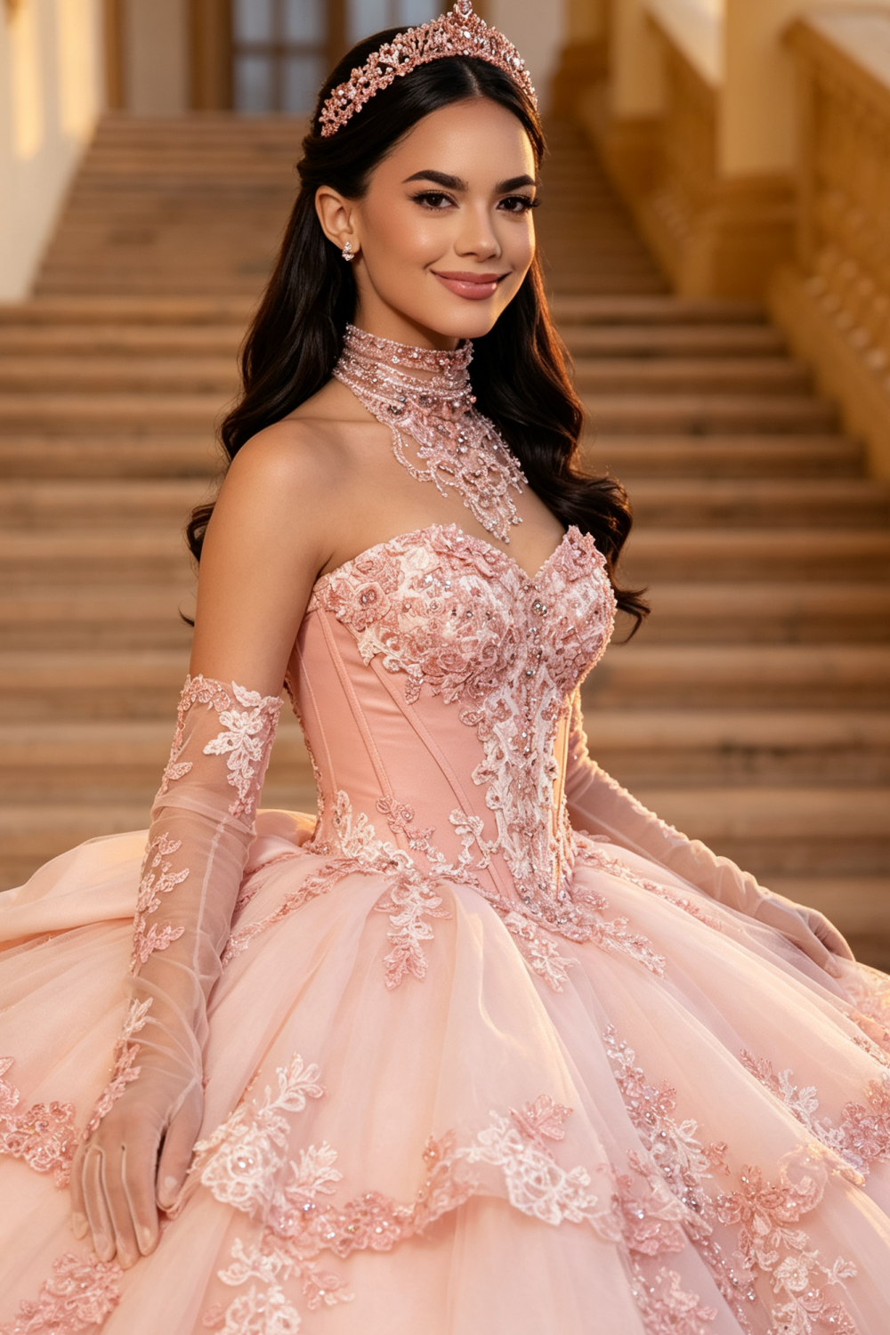 Vestido de Quinceañera Azul Marino con Lentejuelas, Apliques de Cuentas, Brillos y Escote Bardot YQ1055