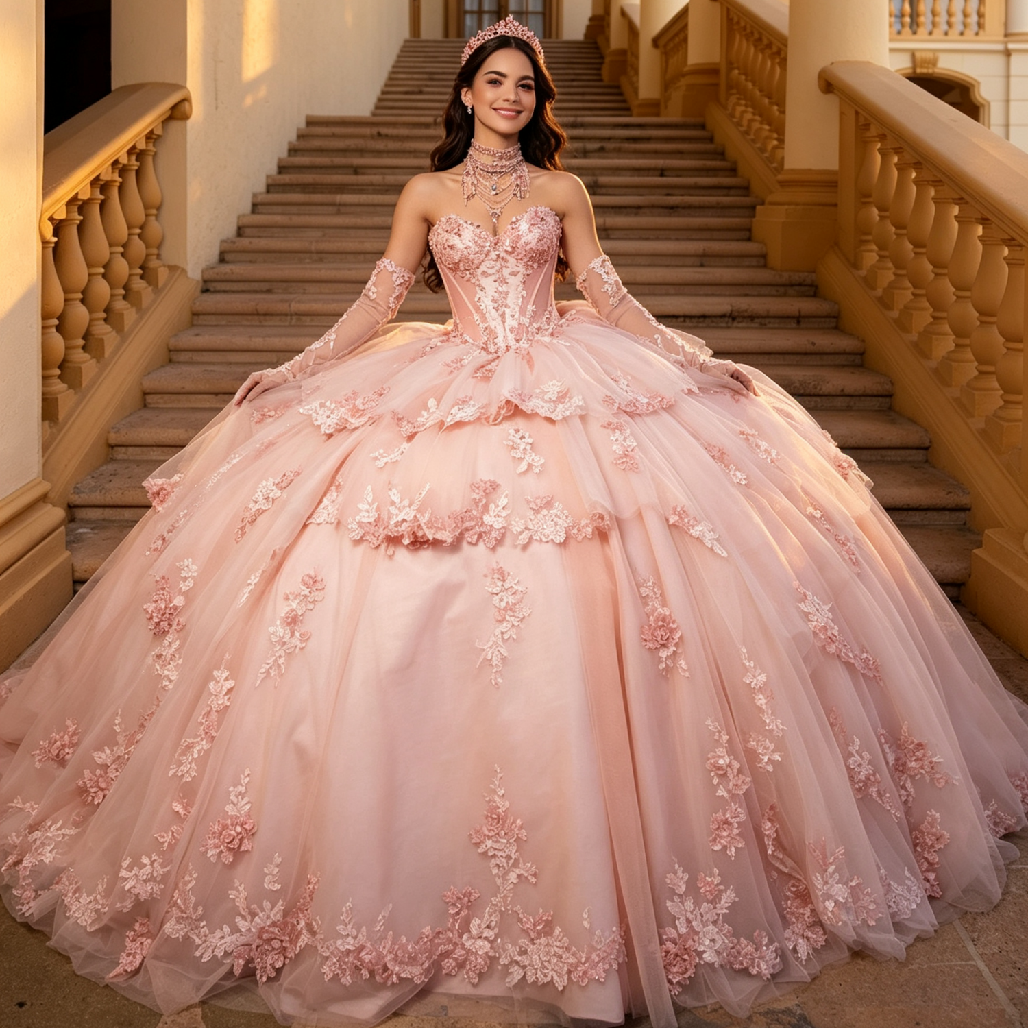 Vestido de Quinceañera Azul Marino con Lentejuelas, Apliques de Cuentas, Brillos y Escote Bardot YQ1055