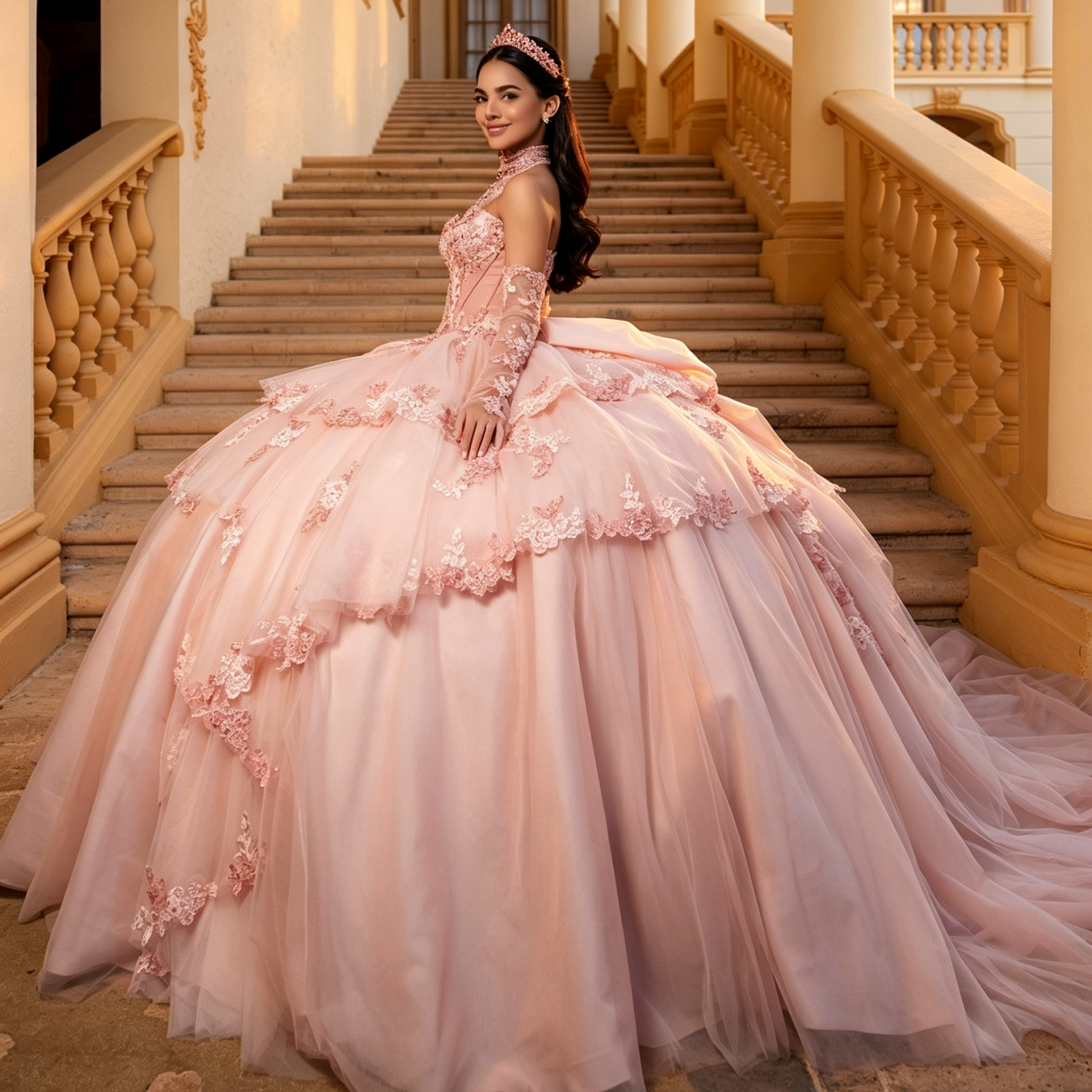 Vestido de Quinceañera Azul Marino con Lentejuelas, Apliques de Cuentas, Brillos y Escote Bardot YQ1055