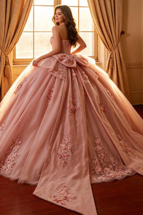 Ärmelloses Off-Shoulder-Ballkleid mit Applikationen, Rüschen, Stufenrock und Schleife, Schwarz Royalblau, Quinceañera-Kleid YQ1150