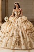 Off Shoulder Sleeveless Beaded Appliques Ruffles Champagne Quinceañera Dress YQ1206