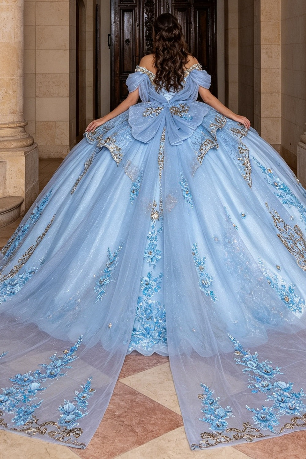Off Shoulder Beaded Appliques Ruffles Detachable Sleeves Quinceañera Dress YQ1207