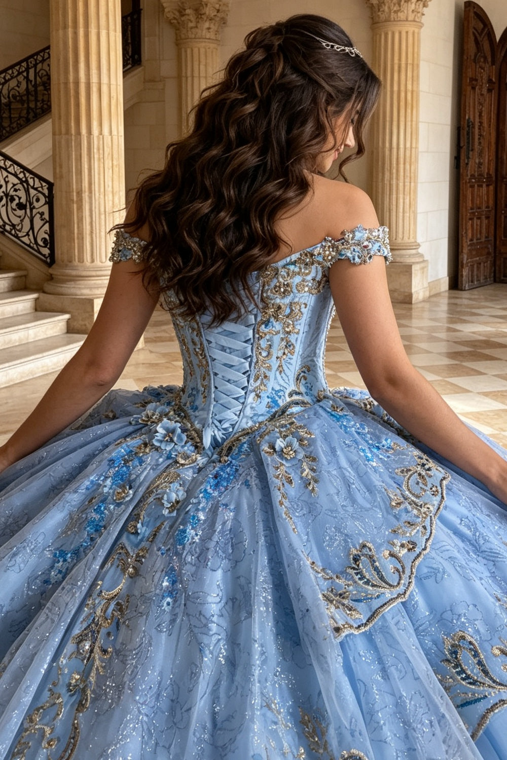 Off Shoulder Beaded Appliques Ruffles Detachable Sleeves Quinceañera Dress YQ1207